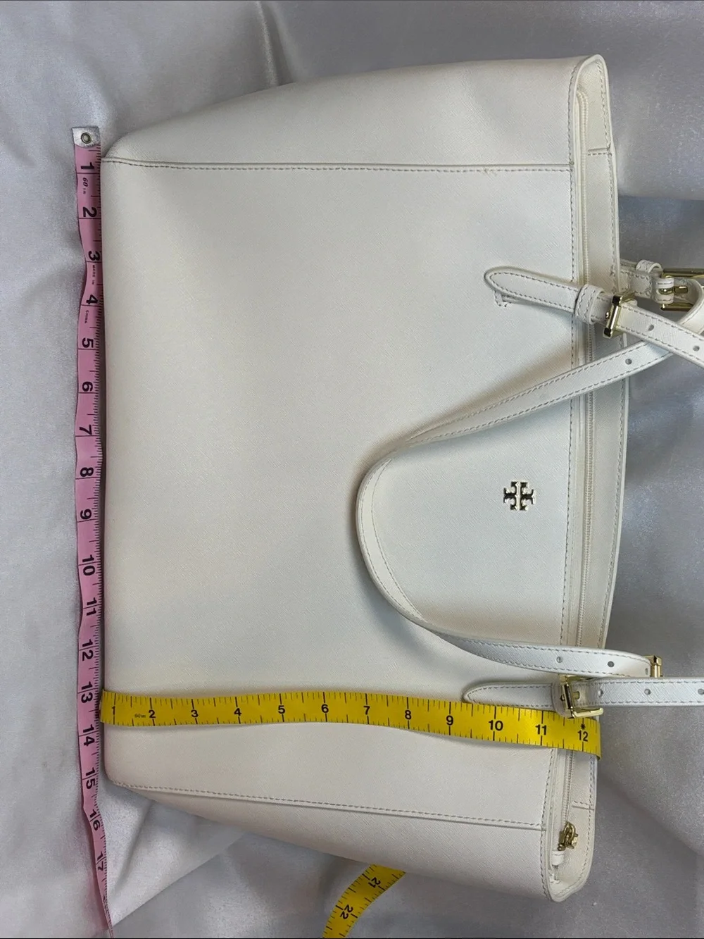 Tory Burch Cream Leather Tote Bag - Elegant Everyday Carryall - Picture 6 of 7